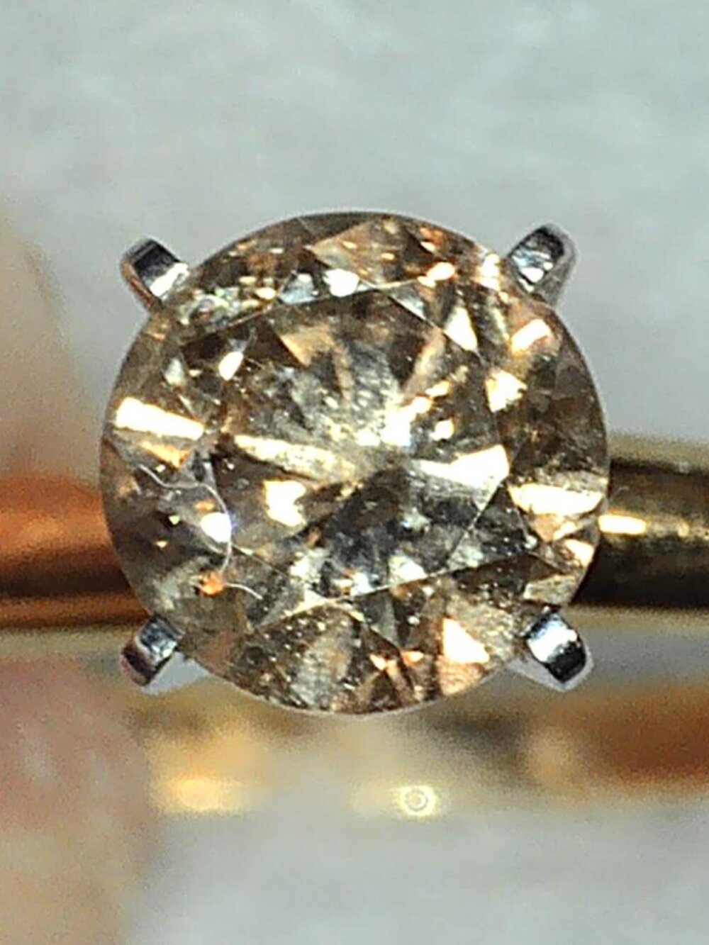 14Kt Two-Tone Gold Full-Carat Solitaire Champagne Diamond Ring - Picture 3 of 8